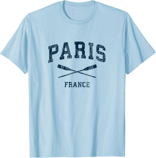 Paris France Vintage Nautical Paddles Sports Oars T-Shirt - T-Shirt | Light Blue