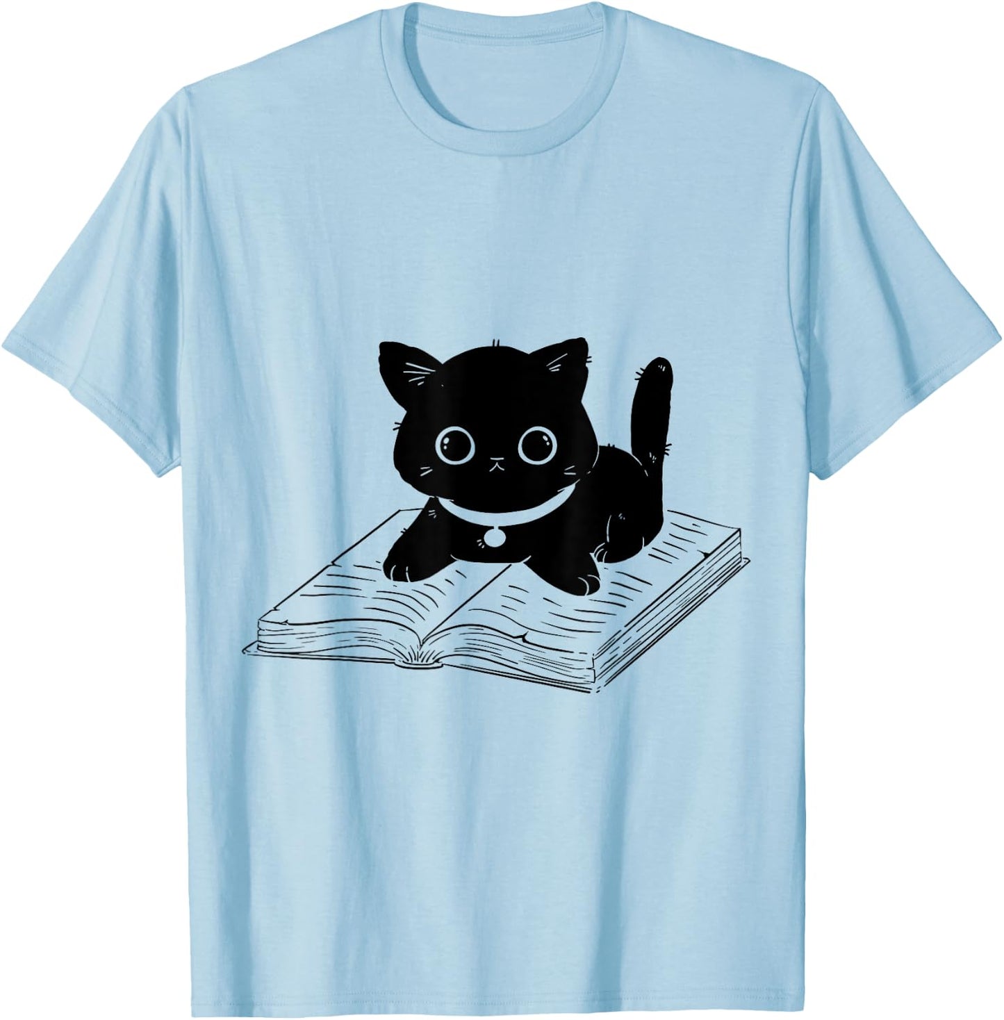 Cat Reading Animals Cat Motif T-Shirt - T-Shirt | Light Blue