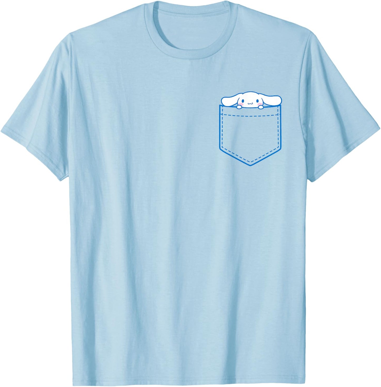 SANRIO Cinnamoroll Chest Pocket - -Adults and Kids - White - Short Sleeve - Classic Fit - Cotton, Polyester - Machine Wash - Small T-Shirt - T-Shirt | Light Blue