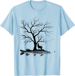 Graphic Tree Fishing Rod - Fish Northern Pike T-Shirt - T-Shirt | Light Blue