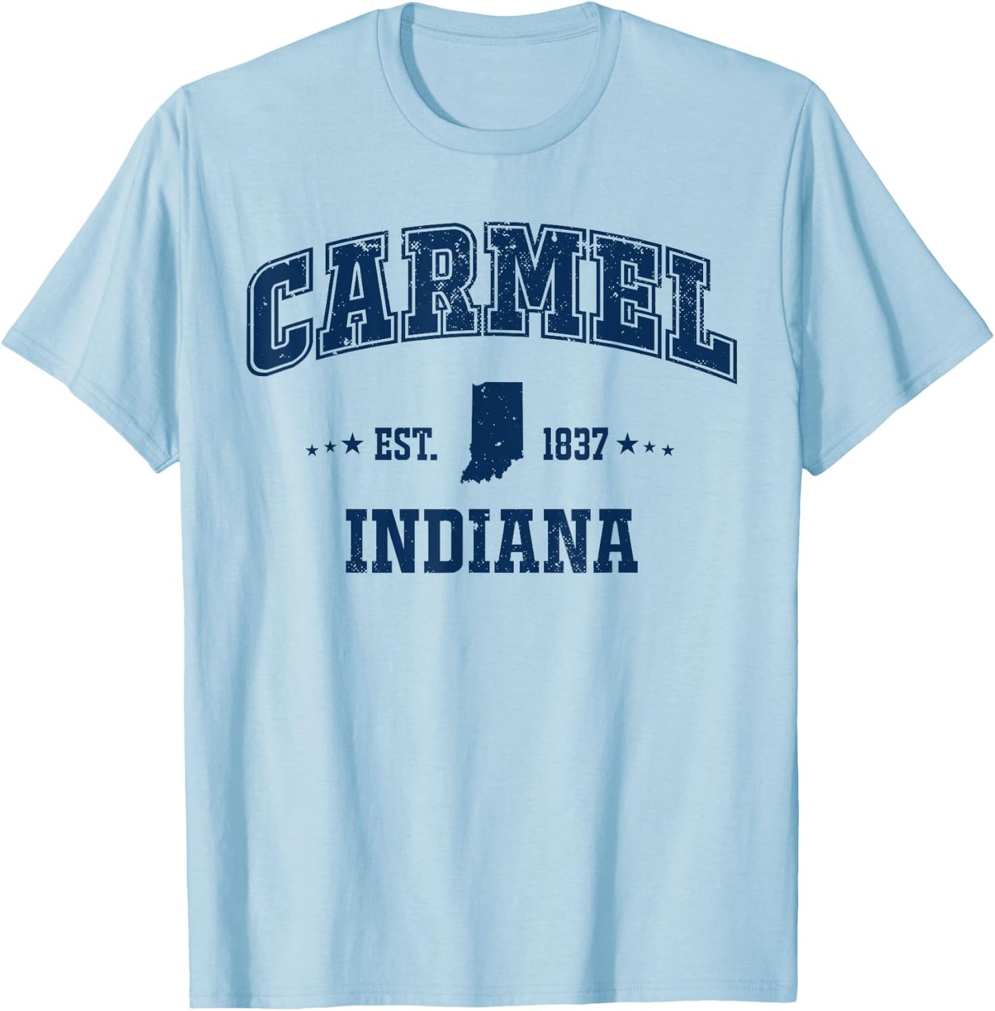 Carmel Indiana IN Navy Vintage Sports Athletic T-Shirt - T-Shirt | Light Blue