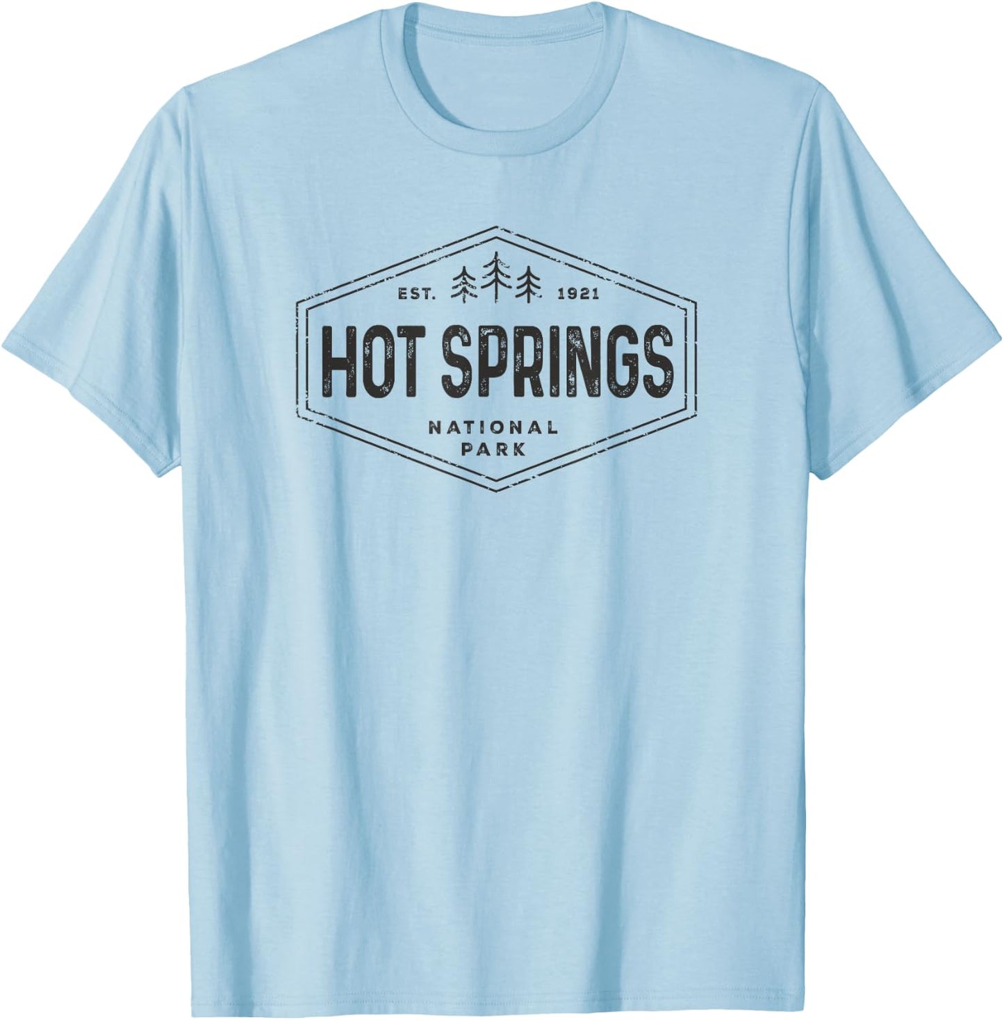 Hot Springs National Park Shirt Retro Tree Badge Hiking T-Shirt - T-Shirt | Light Blue