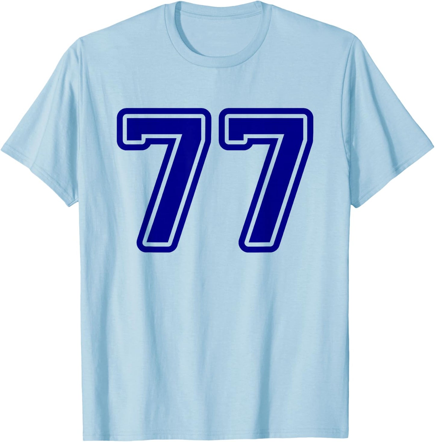 Number #77 Blue Sports Team Varsity Number 77 T-Shirt - T-Shirt | Light Blue