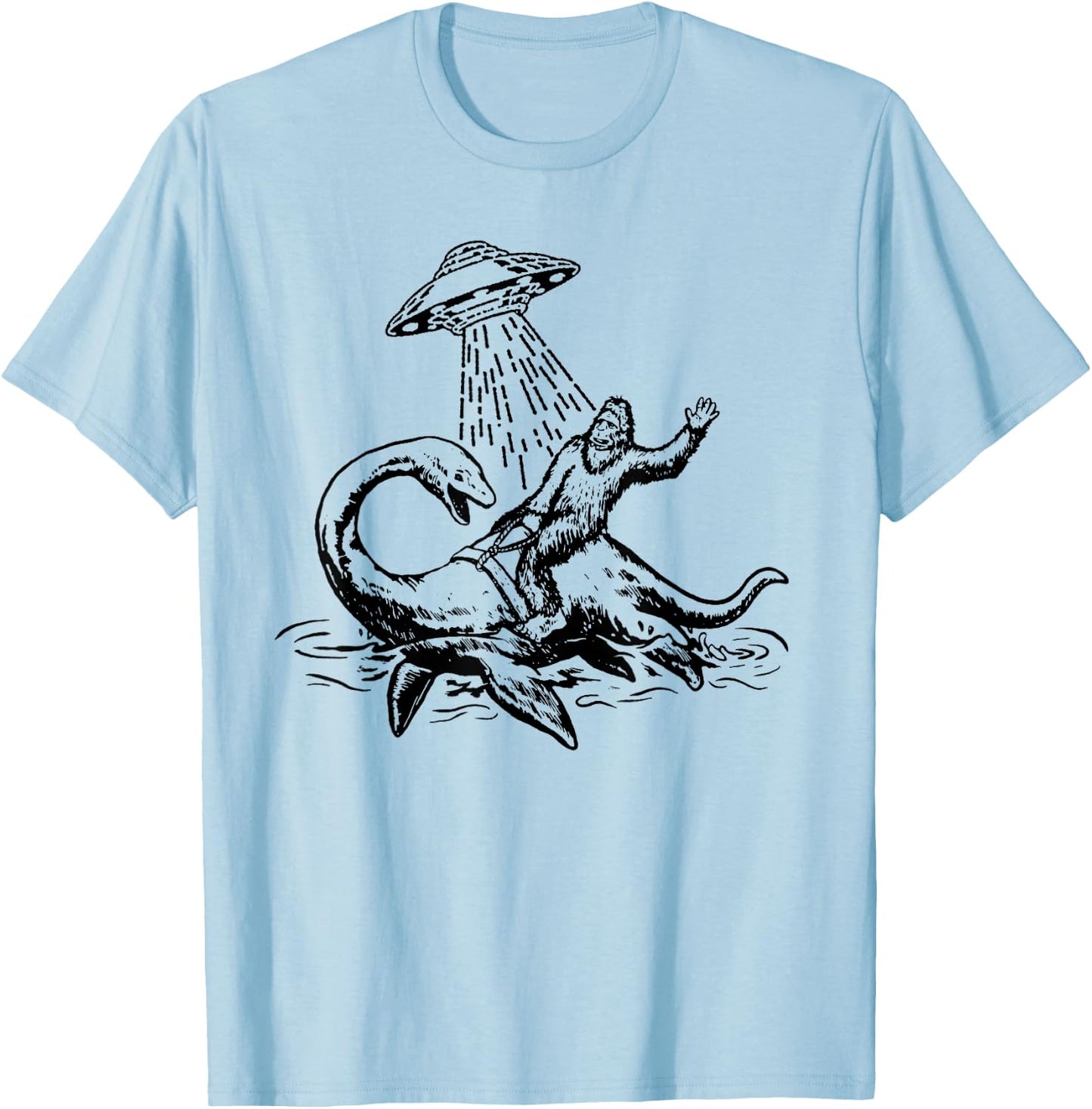 Bigfoot Riding Loch Ness Monster Funny Sasquatch Nessie T-Shirt - T-Shirt | Light Blue