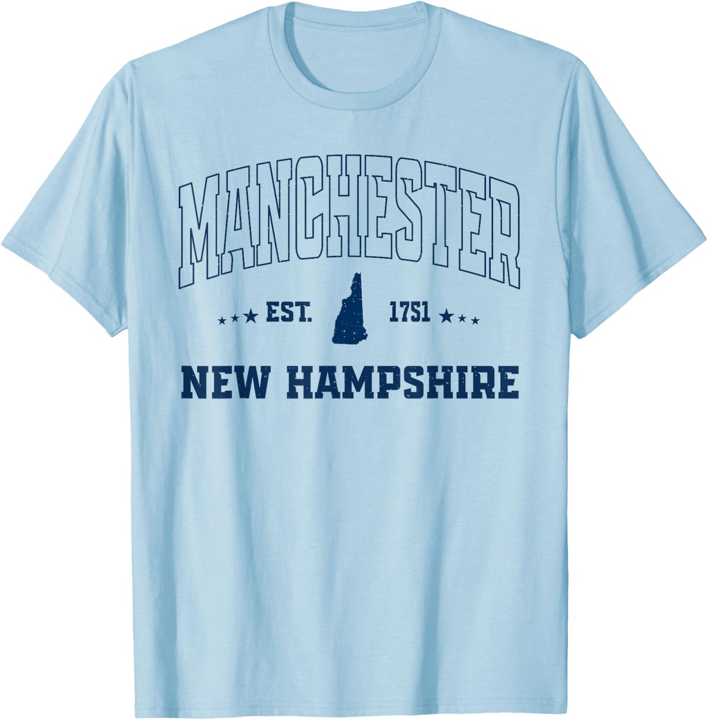 Vintage Manchester New Hampshire NH Navy Sports Athletic T-Shirt - T-Shirt | Light Blue