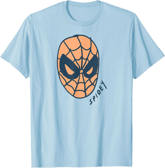 Amazon Essentials Men's MARVEL SPIDER-MAN SPIDEY MASK , White, Small T-Shirt - T-Shirt | Light Blue