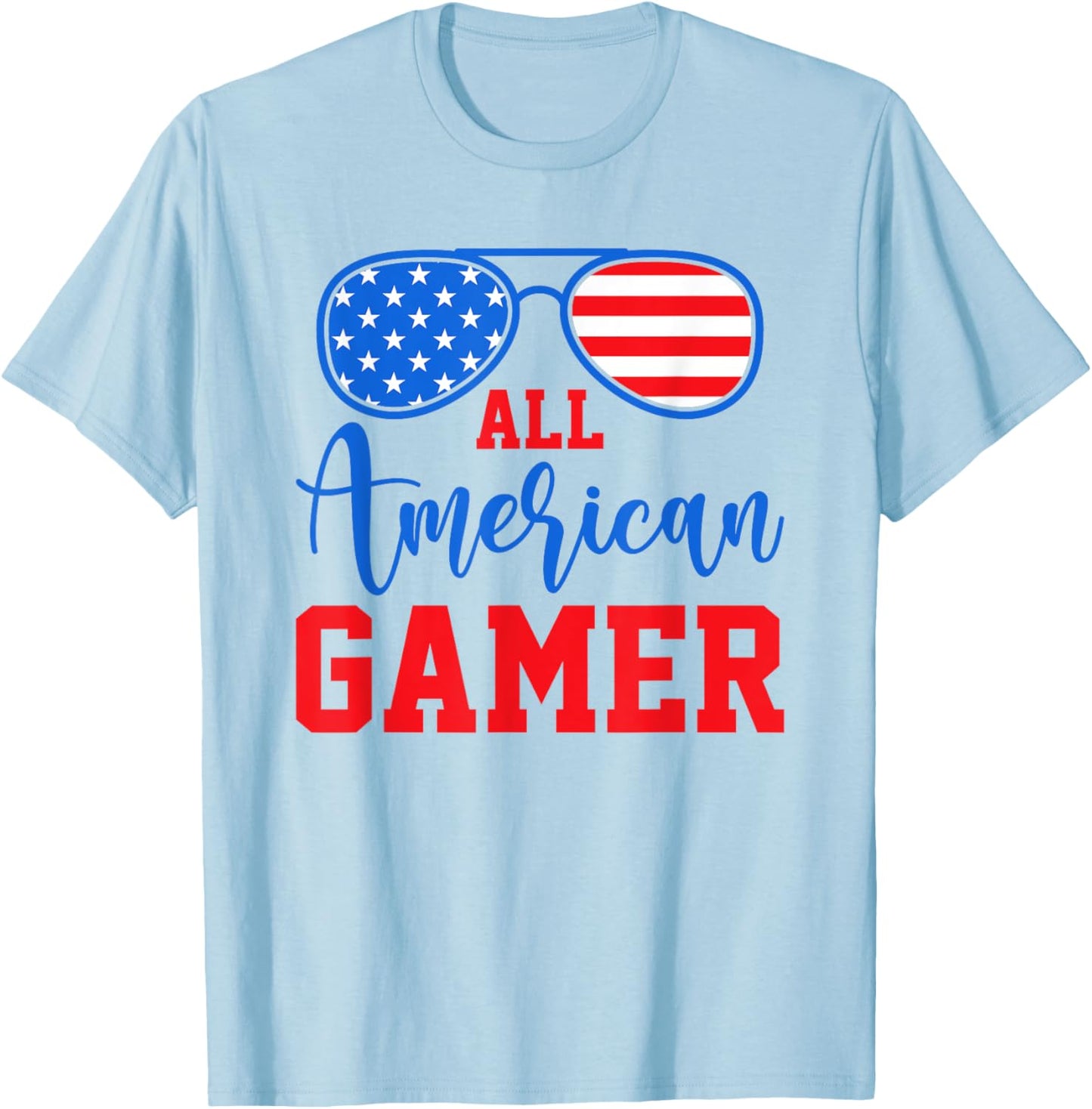 All American Gamer Patriot Men Boys Kids Teen Youth T-Shirt - T-Shirt | Light Blue