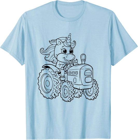Unicorn on a tractor to color and paint T-Shirt - T-Shirt | Light Blue