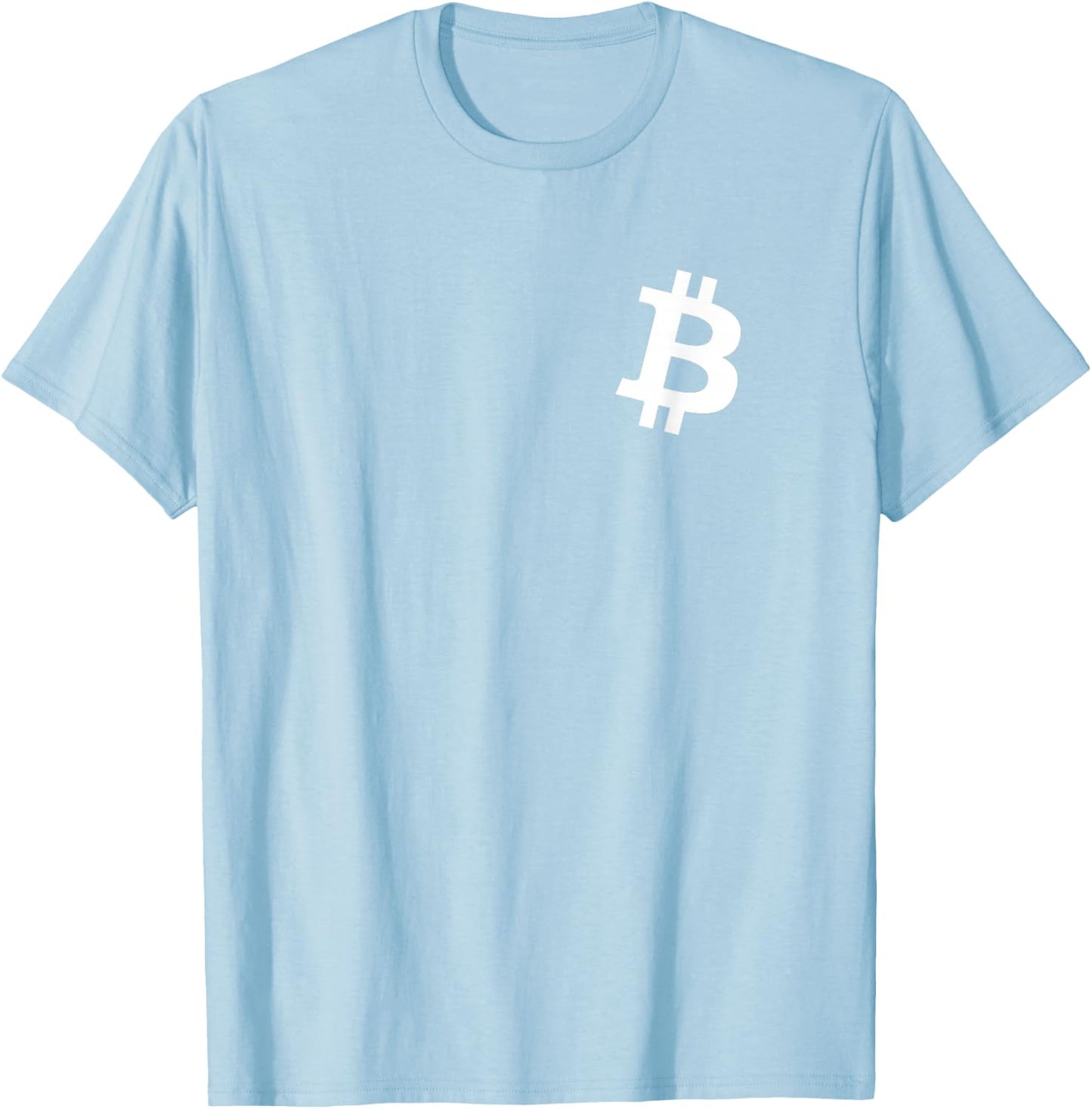 Orange Bitcoin Symbol Small Breast Pocket White Text BTC T-Shirt - T-Shirt | Light Blue