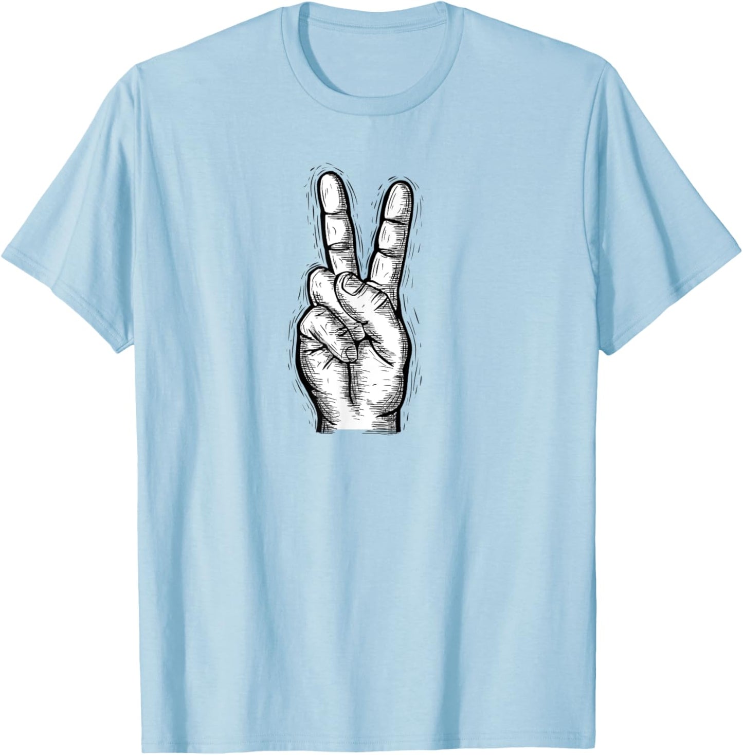 Peace Sign Hand Signal Hand Illustration Vintage T-Shirt - T-Shirt | Light Blue
