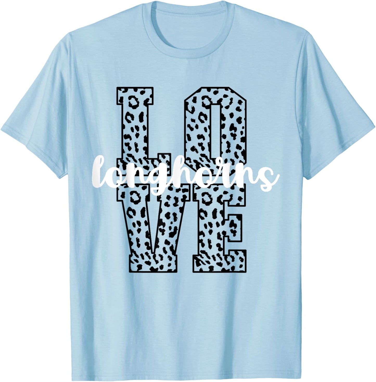 Longhorns Love Team Mascot School Spirit Game Night Leopard T-Shirt - T-Shirt | Light Blue