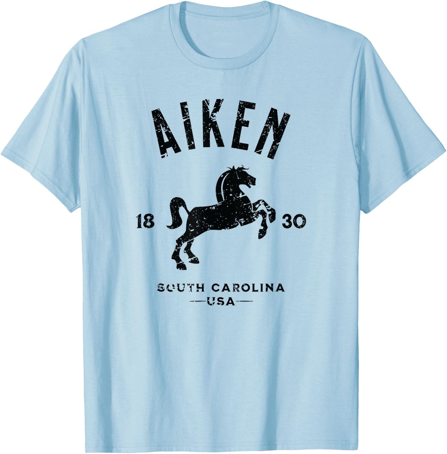 Aiken South Carolina USA Equestrian Horse Distressed Design T-Shirt - T-Shirt | Light Blue