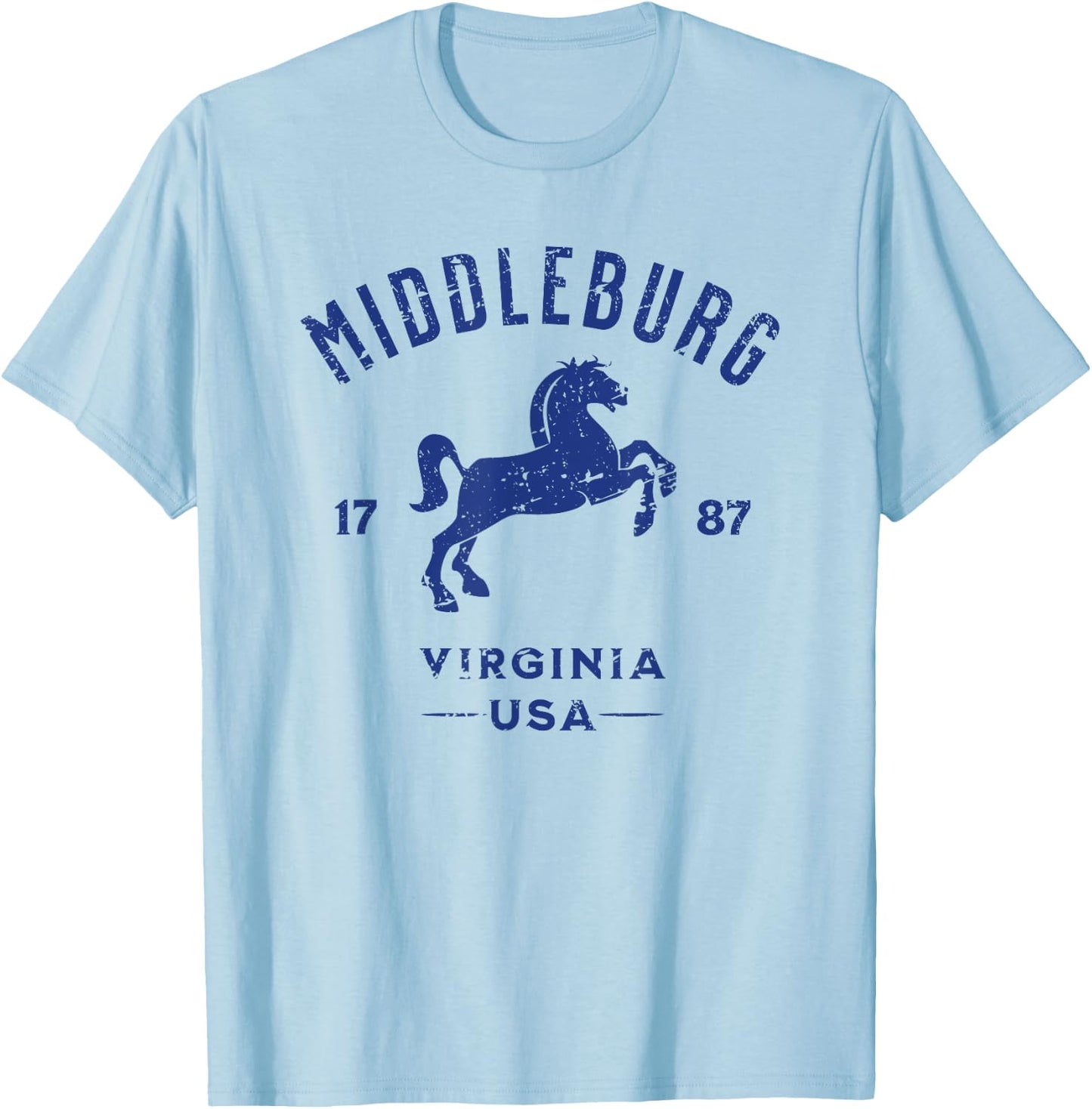 Middleburg Virginia USA Equestrian Horse Distressed Design T-Shirt - T-Shirt | Light Blue