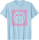 Pink Heart Eyes Smile Face Checkered Pattern Cute Happy Face T-Shirt - T-Shirt | Light Blue