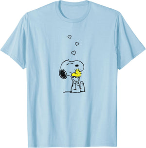 Peanuts - Snoopy Woodstock Hugs and Love T-Shirt - T-Shirt | Light Blue