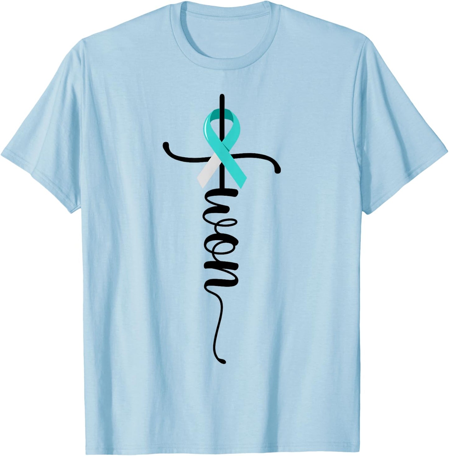 I Won Christian Cross Survivor Teal Ribbon Cervical Cancer T-Shirt - T-Shirt | Light Blue