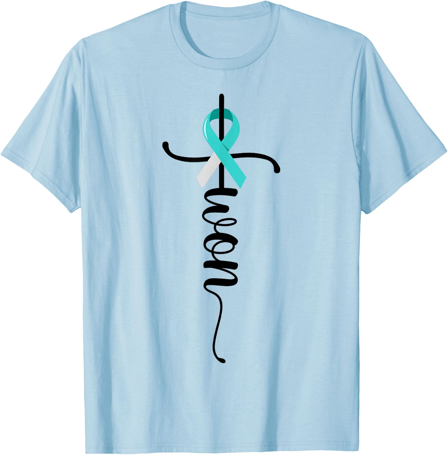I Won Christian Cross Survivor Teal Ribbon Cervical Cancer T-Shirt - T-Shirt | Light Blue