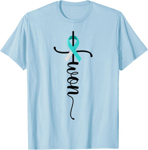I Won Christian Cross Survivor Teal Ribbon Cervical Cancer T-Shirt - T-Shirt | Light Blue