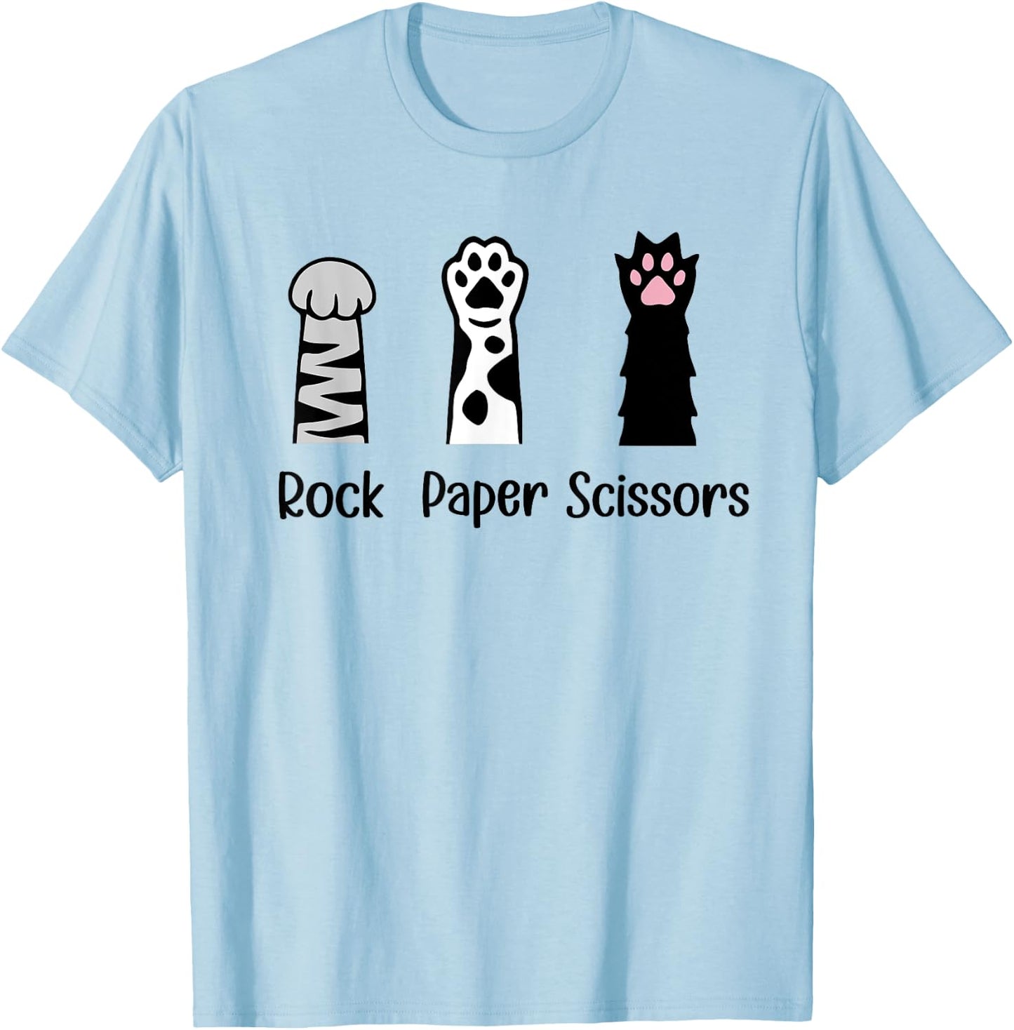 Introvert Cat Animal Rescue Pet Lover Gifts ROCK PAPER SCISSORS Hand Game Cute Paw Funny Cat Lover T-Shirt - T-Shirt | Light Blue
