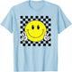 Yellow Smile Face Cute Checkered Peace Smiling Happy Face T-Shirt - T-Shirt | Light Blue