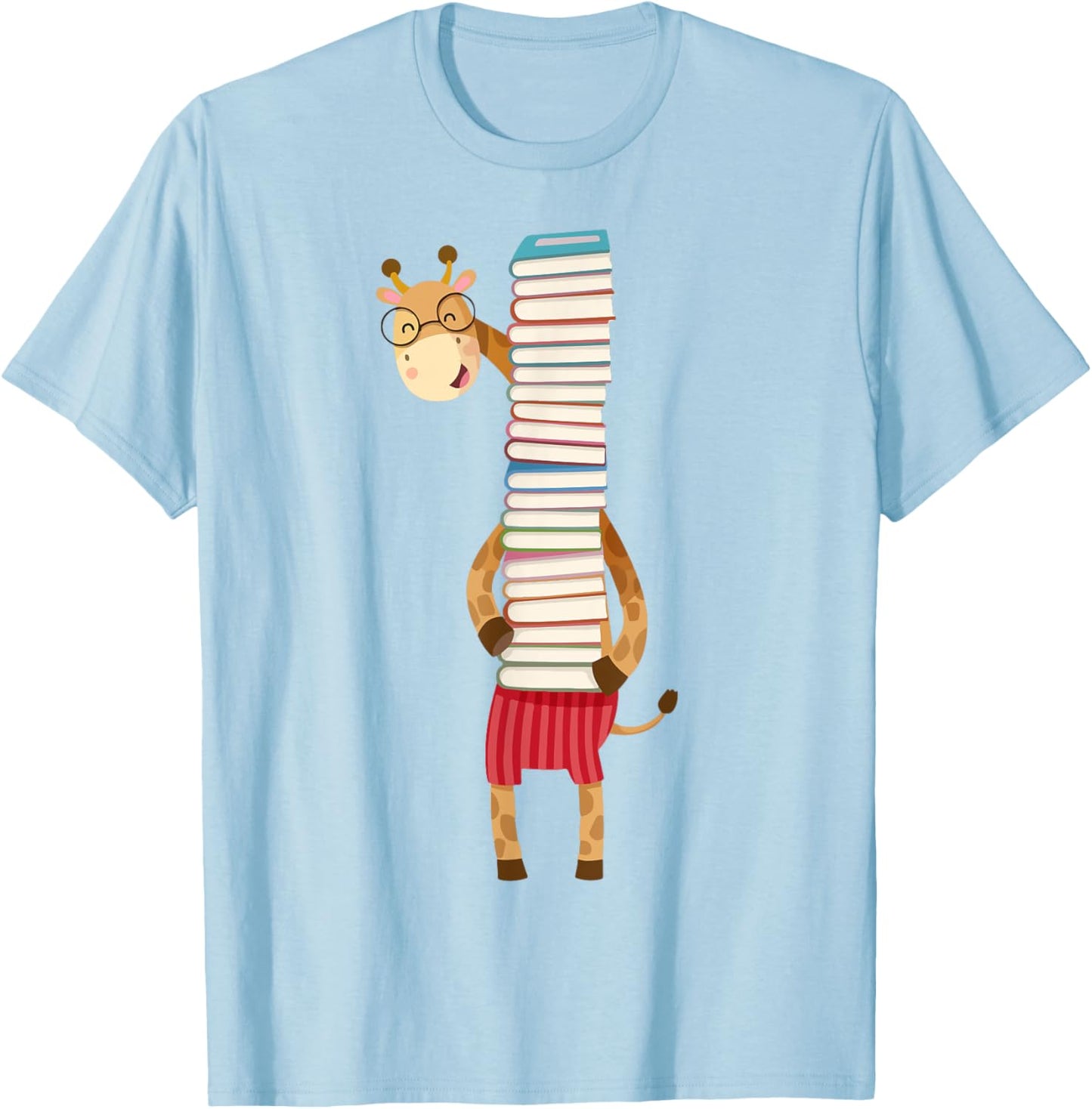 Teacher Reading Giraffe Holding Book Character Kid Boy Women T-Shirt - T-Shirt | Light Blue