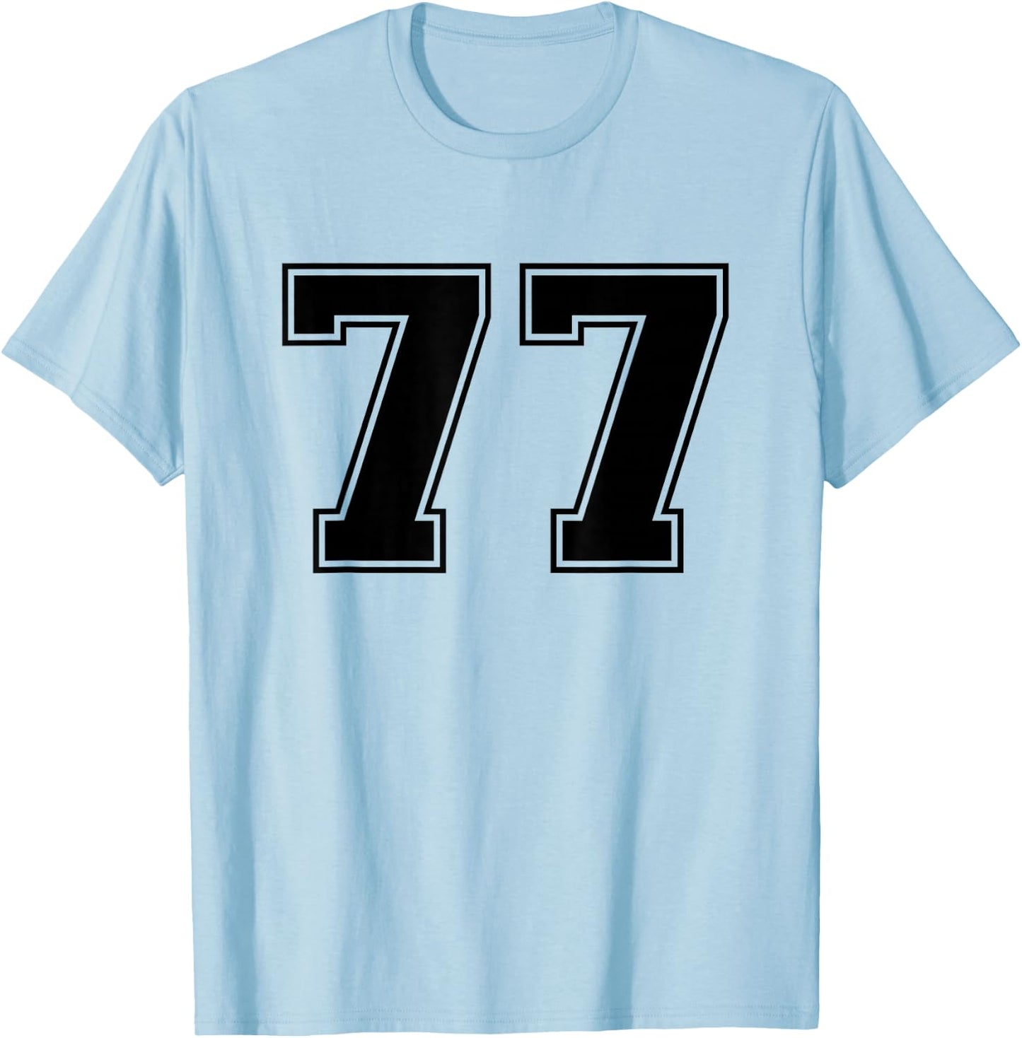 Black Sports Team Number 77 T-Shirt - T-Shirt | Light Blue