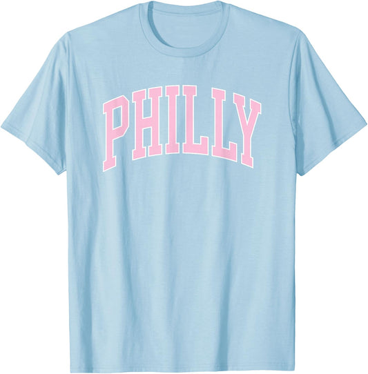 Retro Philly Pink Text Philadelphia Vintage Throwback T-Shirt - T-Shirt | Light Blue