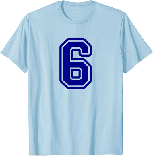 Blue Sports Team Number #6 T-Shirt - T-Shirt | Light Blue