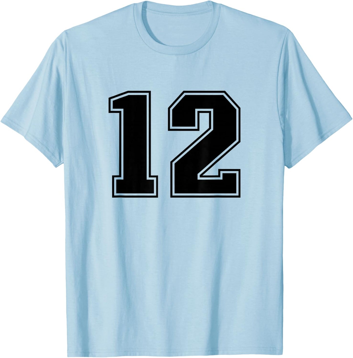 Black Sports Team Number #12 T-Shirt - T-Shirt | Light Blue