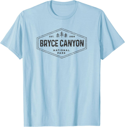 Bryce Canyon National Park Shirt Retro Hexagon Badge Hiking T-Shirt - T-Shirt | Light Blue