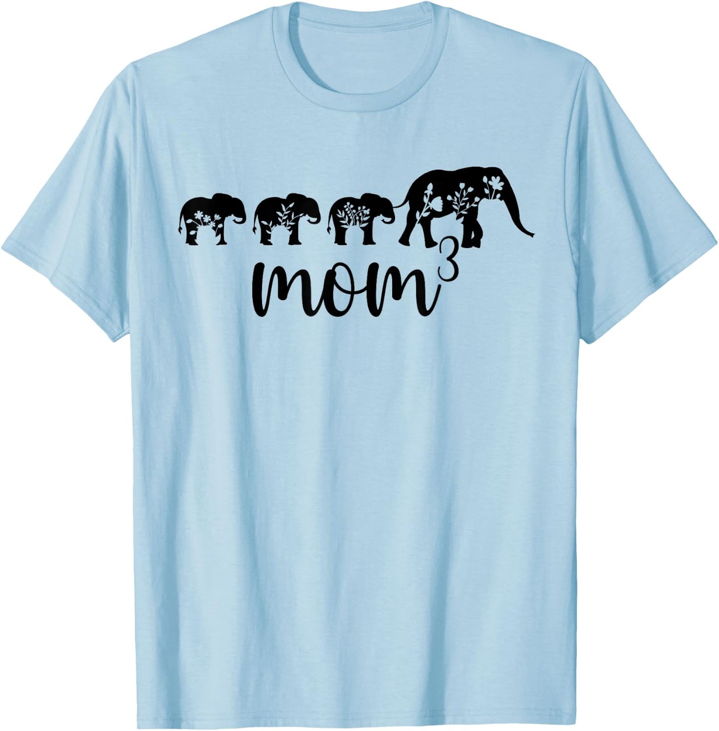 Mom Of Three Elephant Triplet Mom Of 3 Mama Of Three T-Shirt - T-Shirt | Light Blue