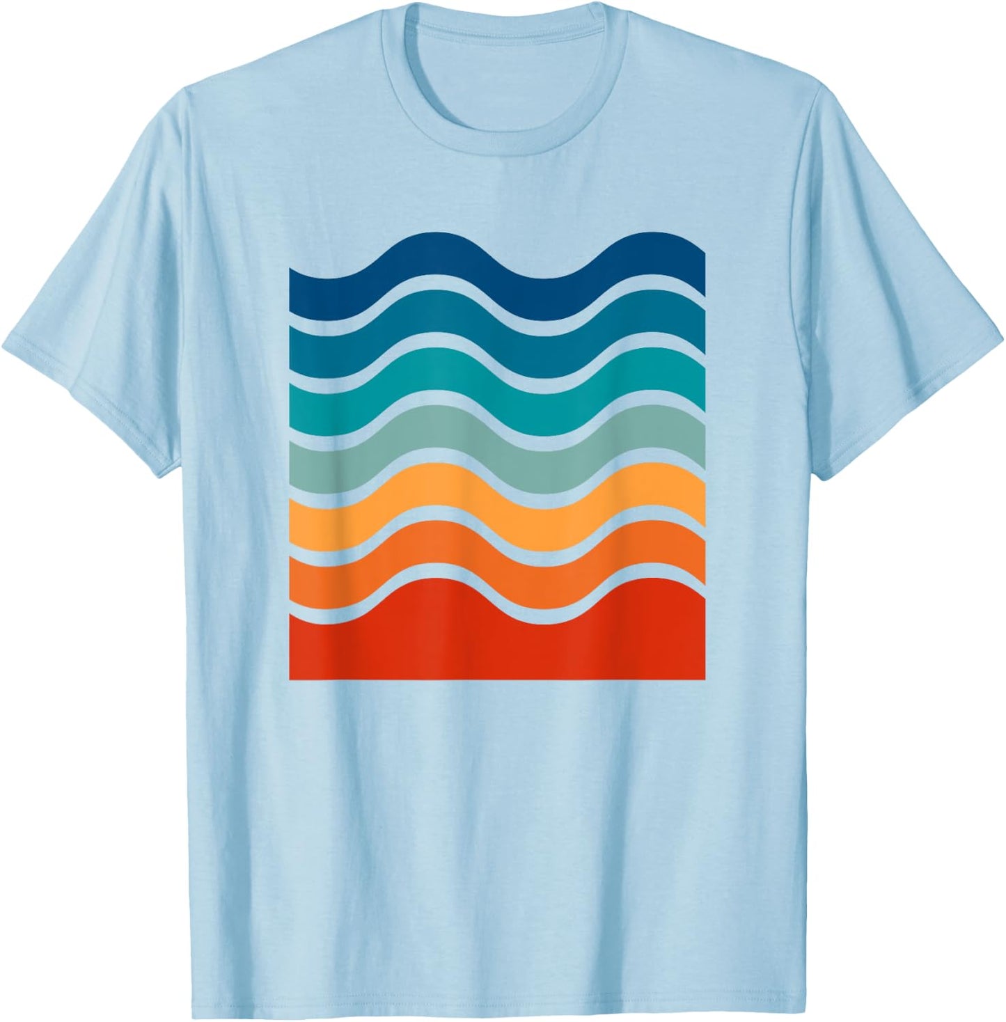 Retro Aesthetic Yellow With Colorful Retro Stripes T-Shirt - T-Shirt | Light Blue