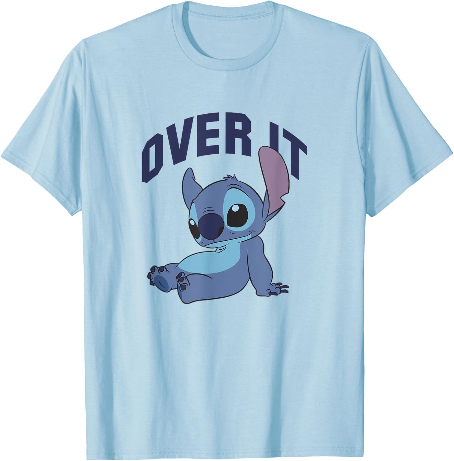Disney Lilo & Stitch Over It Not In The Mood Big Chest Logo T-Shirt - T-Shirt | Light Blue