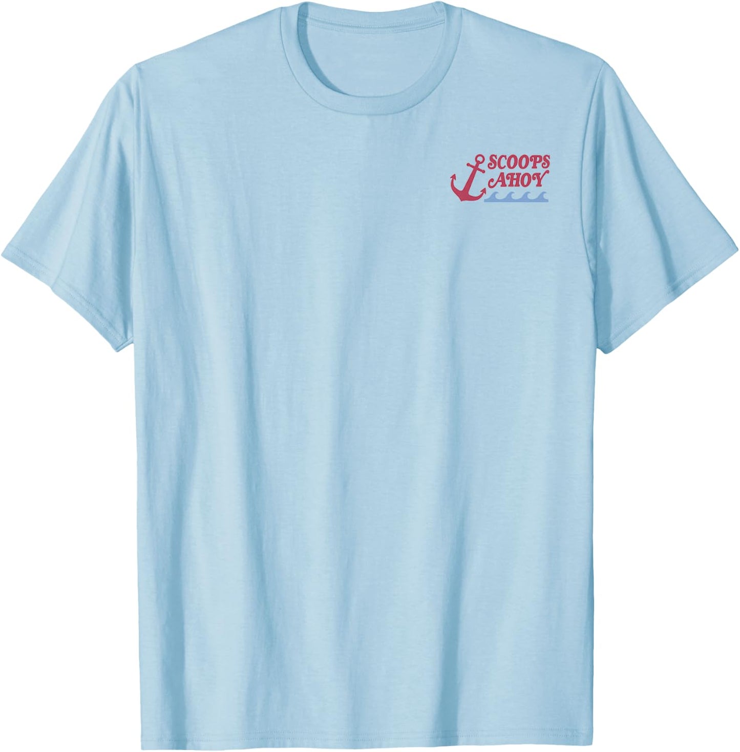 Stranger Things Scoops Ahoy Small Left Pocket Size Logo T-Shirt - T-Shirt | Light Blue