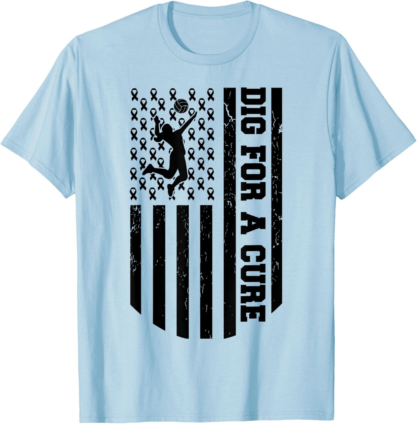 Dig For A Cure Breast Cancer Volleyball Pink American Flag Kids Men T-Shirt - T-Shirt | Light Blue