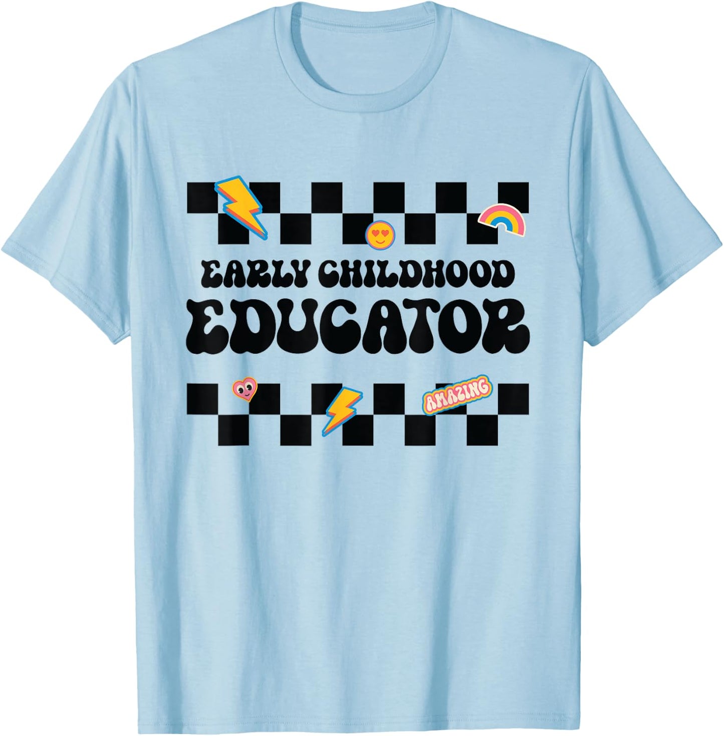 Early Childhood Educator, back to School Checkered Teacher Men Women Kids T-Shirt - T-Shirt | Light Blue