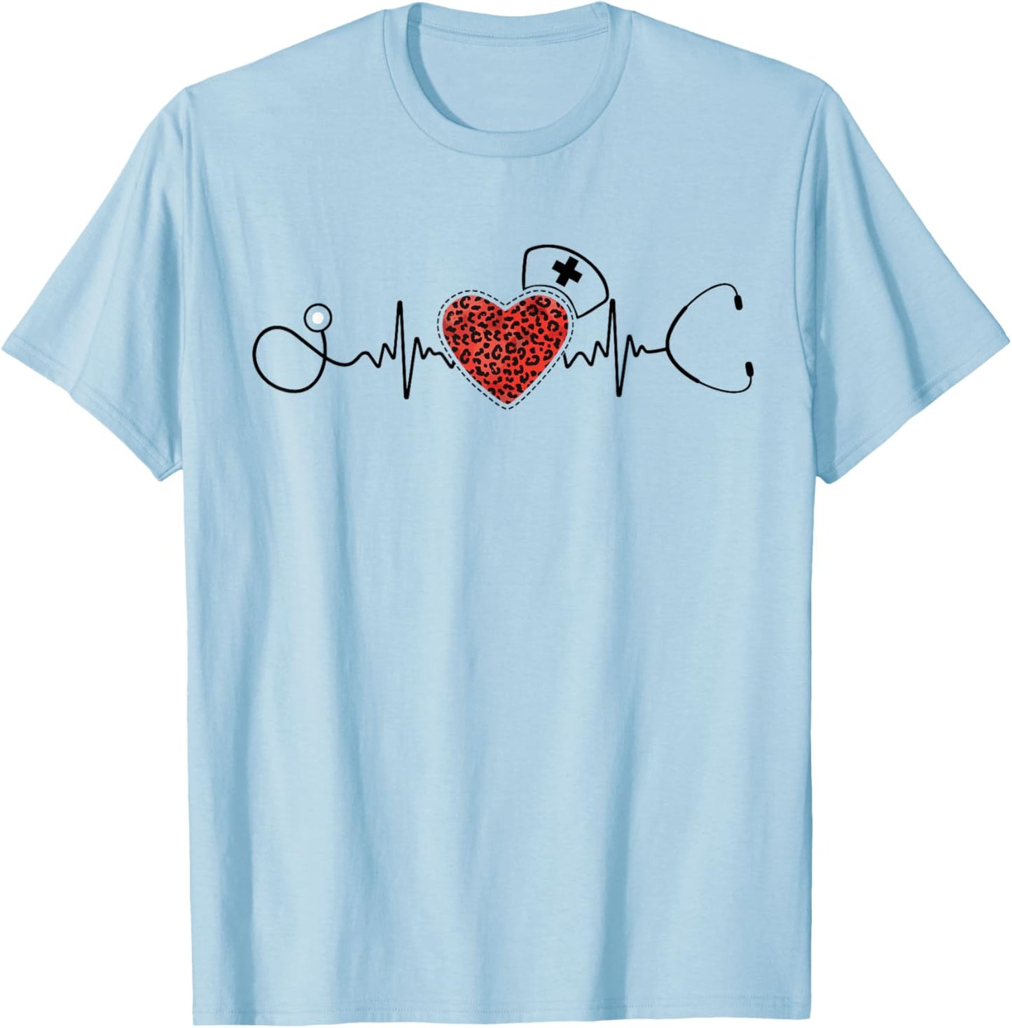 Nurse Shirts Nurse Shirt Blue Heart Pattern Classic Fit Pull On Small T-Shirt - T-Shirt | Light Blue