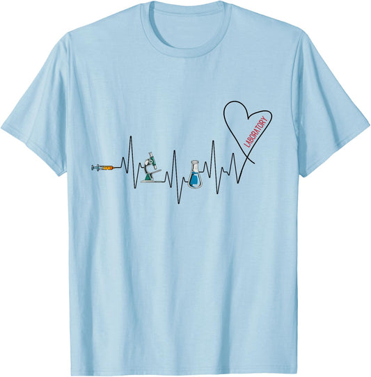 Laboratory Solving Medical Mysteries Women's Grey Hearts , Small, Short Sleeve, Classic Fit, Cotton 50% Polyester 50% T-Shirt - T-Shirt | Light Blue