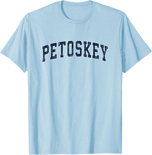 Petoskey Michigan MI Vintage Sports Design Navy Design T-Shirt - T-Shirt | Light Blue