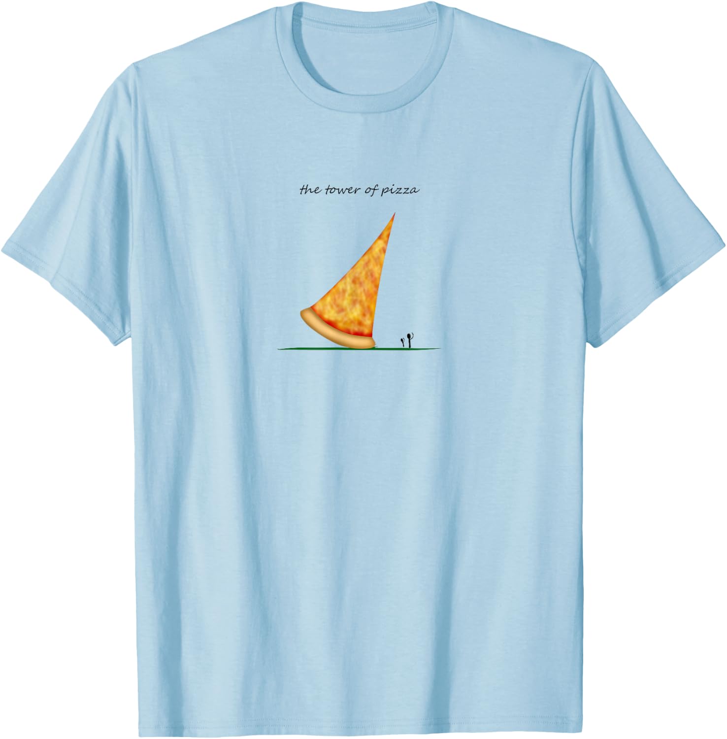 Tower of pizza, funny Italian tower of Pisa TGIF foodie pun T-Shirt - T-Shirt | Light Blue