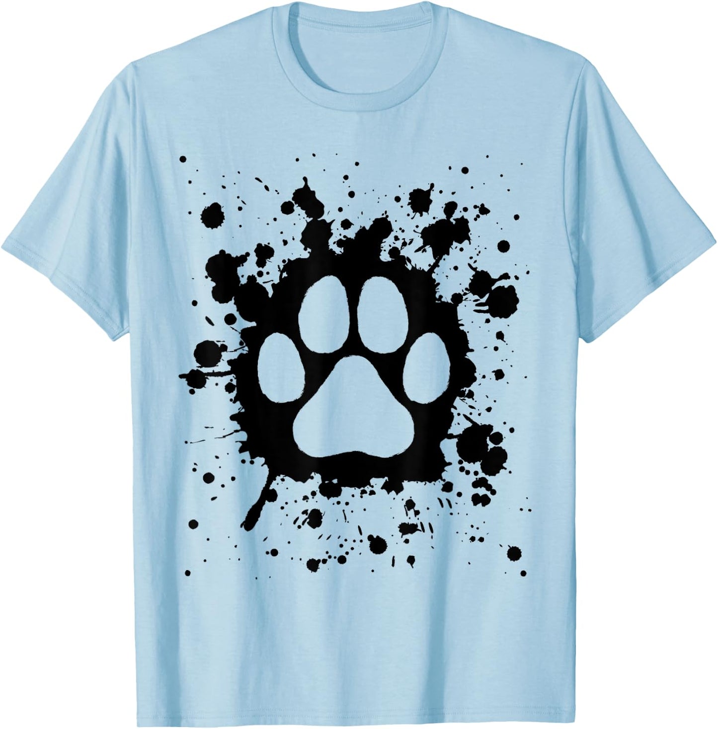 Cat Dog Paw Print Black Splatter Pet Lover Men Women Girls Kids T-Shirt - T-Shirt | Light Blue