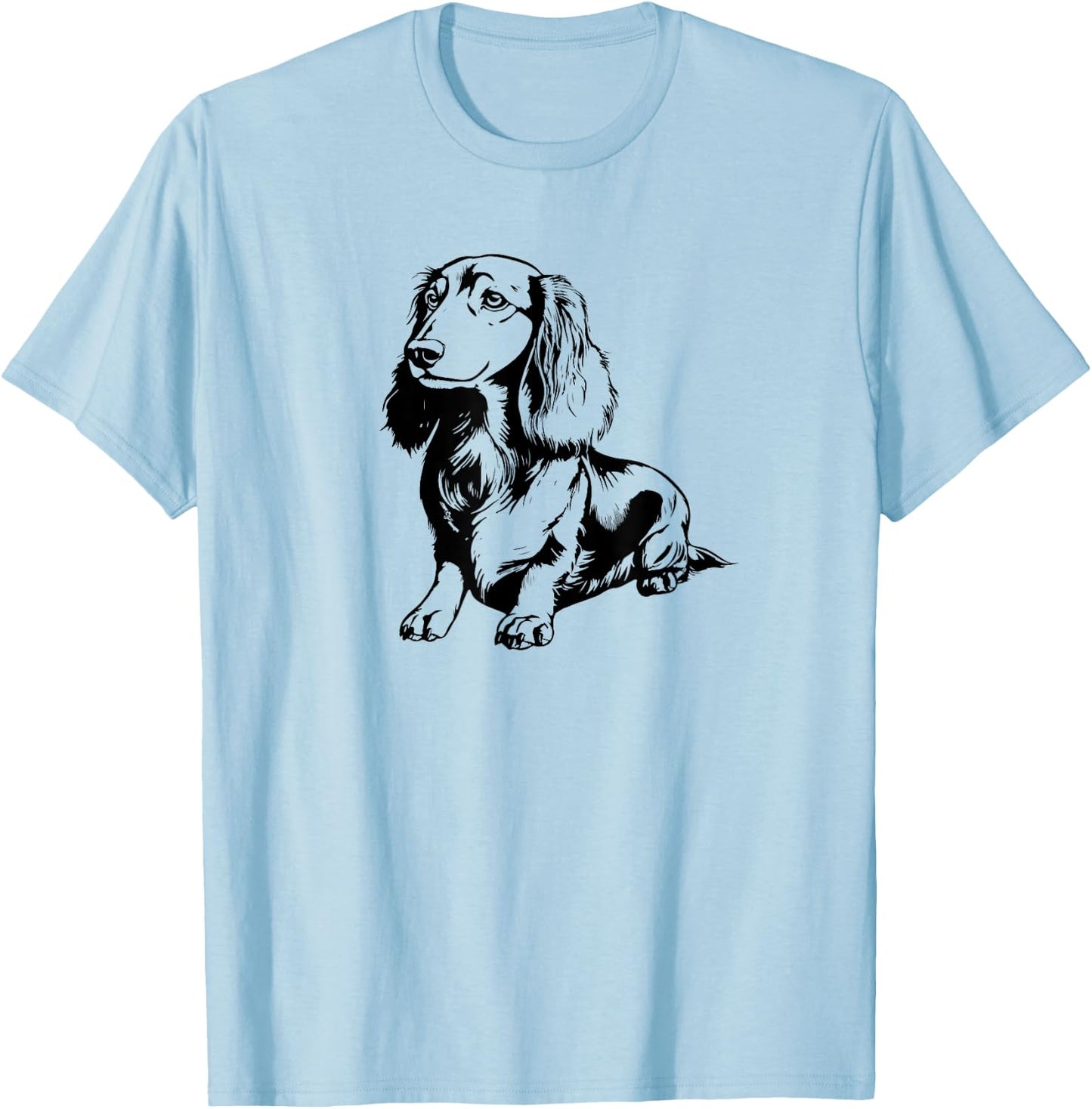 Retro Vintage Logo Long Haired Dachshund Lover T-Shirt - T-Shirt | Light Blue