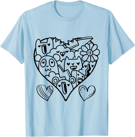 To Paint for Kids, Coloring Doodle Art Heart T-Shirt - T-Shirt | Light Blue