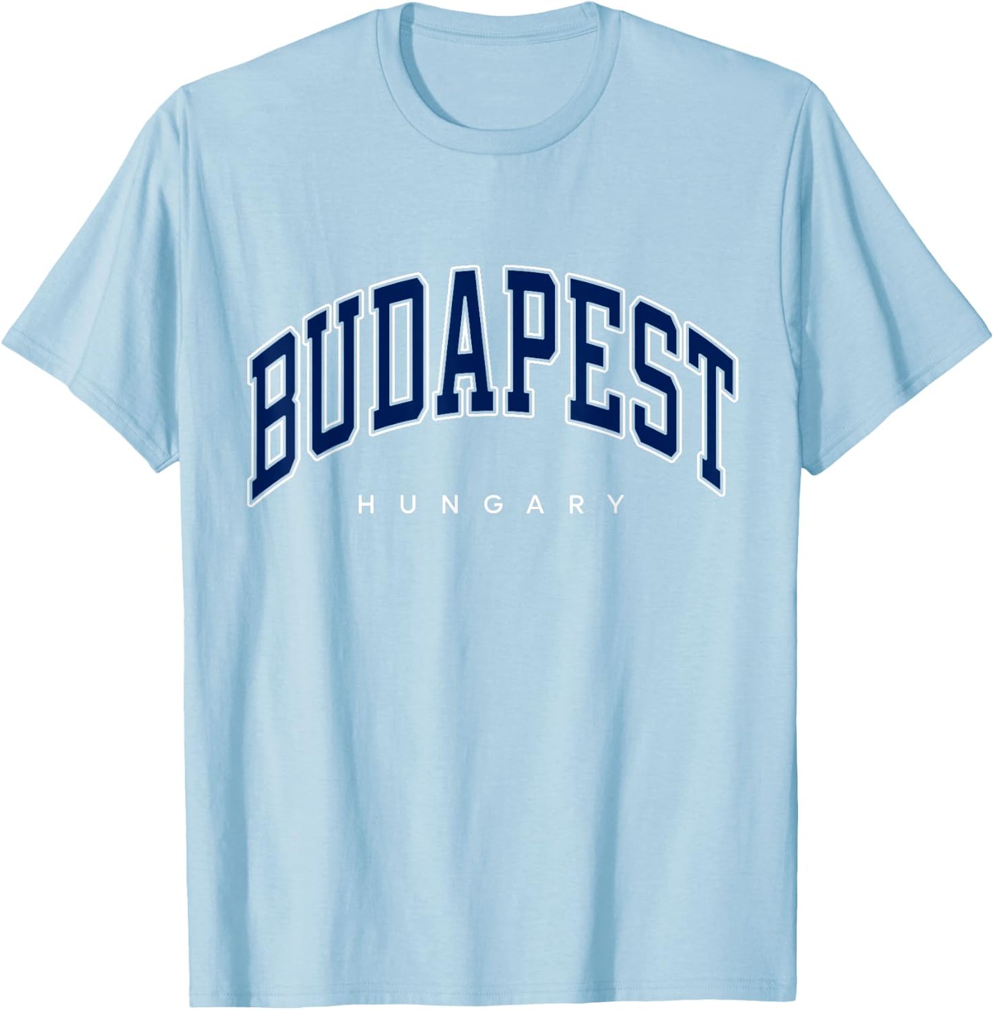 Budapest Hungary Varsity Style Navy Text T-Shirt - T-Shirt | Light Blue