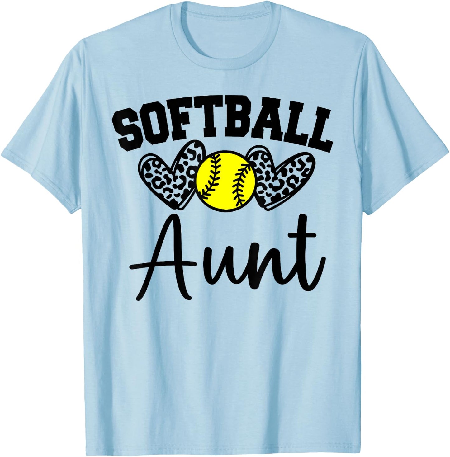 Personalized Softball Heart Cute Aunt Women Softball T-Shirt - T-Shirt | Light Blue
