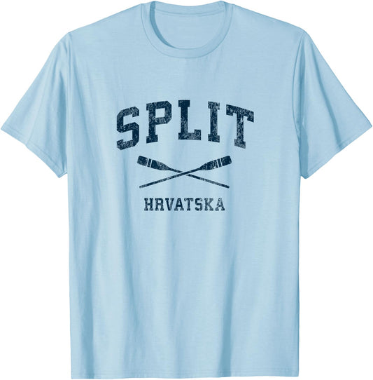 Split Croatia Vintage Nautical Paddles Sports Oars T-Shirt - T-Shirt | Light Blue