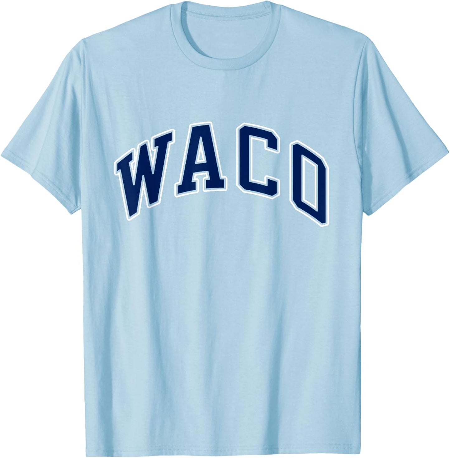 Waco Texas TX Varsity Style Navy Text T-Shirt - T-Shirt | Light Blue