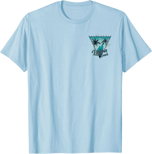 2-Sided Laguna Beach California Summer Vintage Surfing Style T-Shirt - T-Shirt | Light Blue