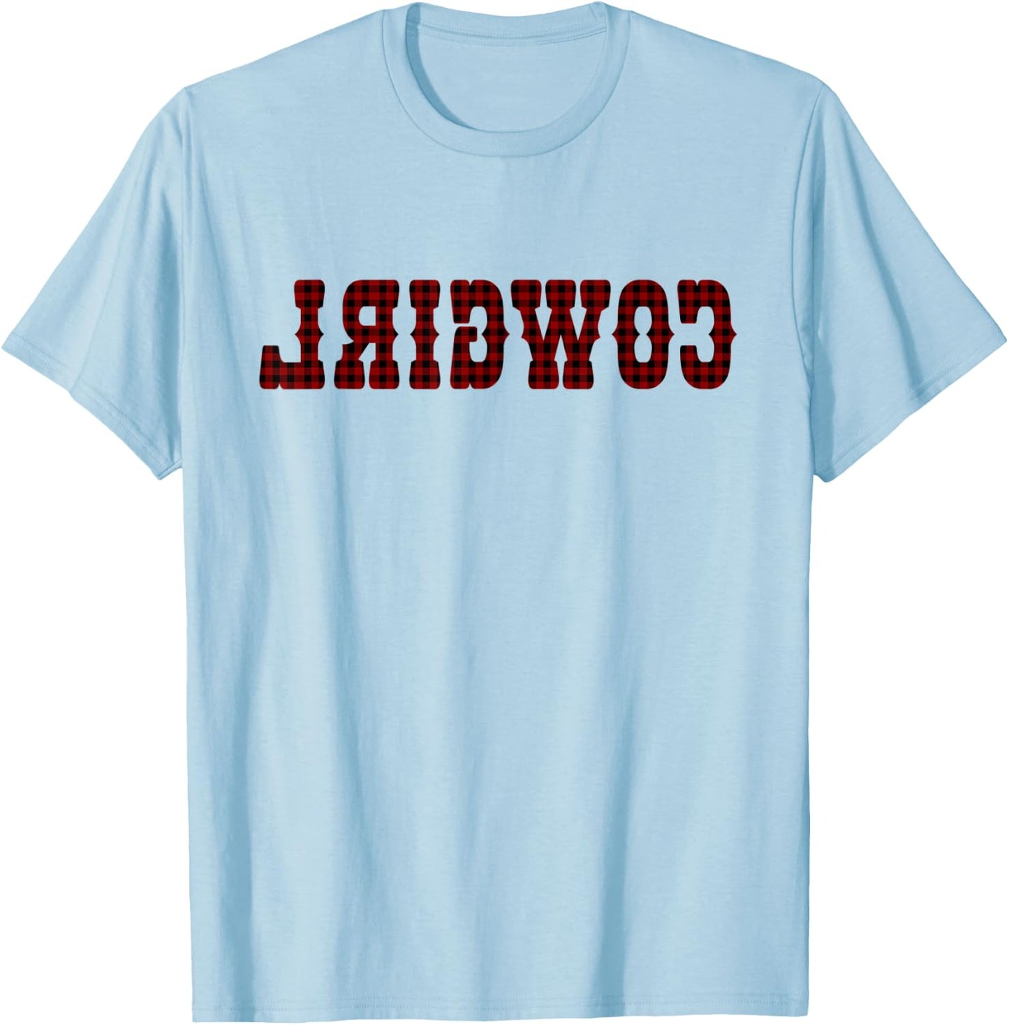 Country Funny Red Plaid Fall Buffalo Plaid Reverse Cowgirl T-Shirt - T-Shirt | Light Blue