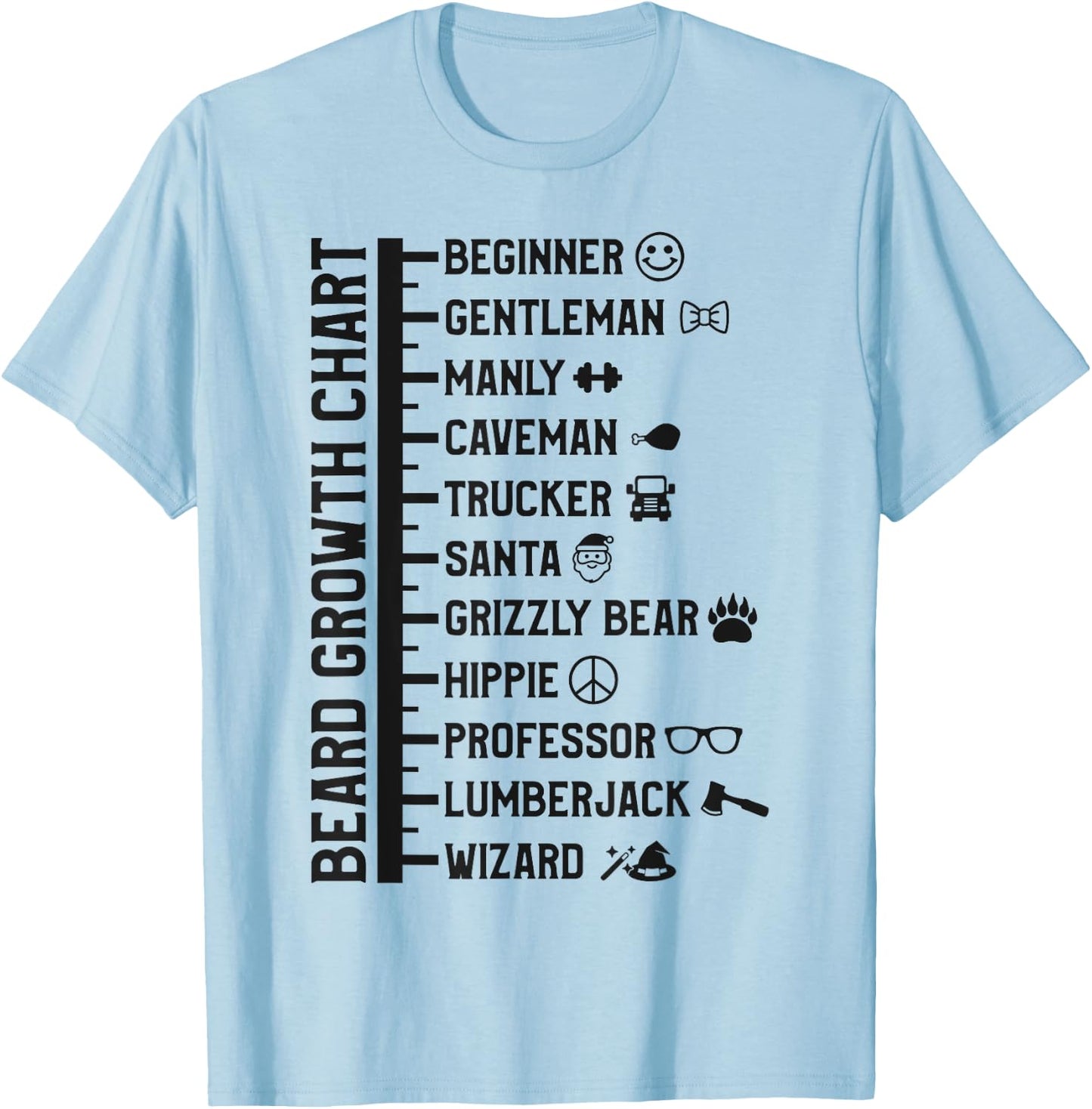 Beard Scale Length Measurement Size Chart Funny Bearded Gift T-Shirt - T-Shirt | Light Blue